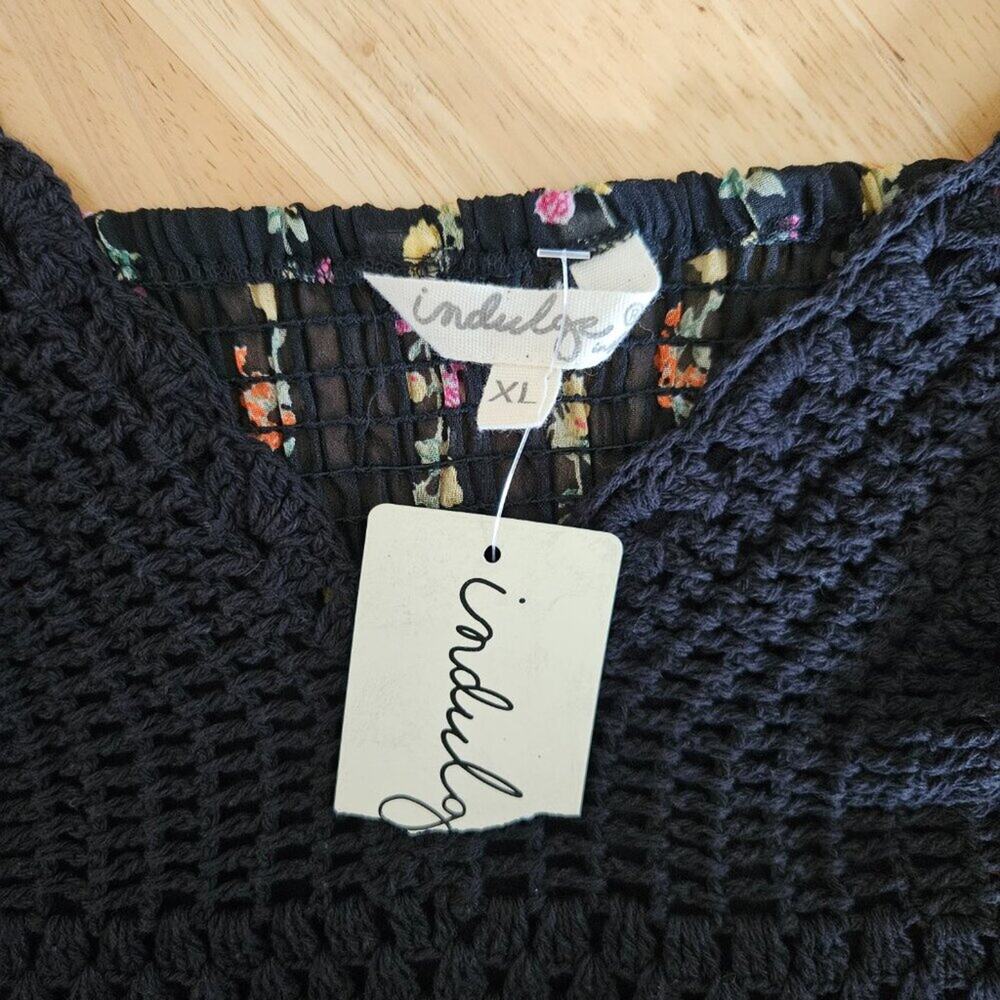SALE Indulge Crochet Top High Low Dress Spaghetti strap Black Floral SZ XL NWT - Picture 3 of 9